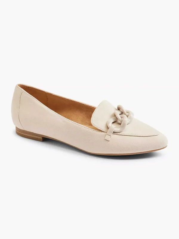 Dames 5th Avenue Beige Leren Loafer Sierketting