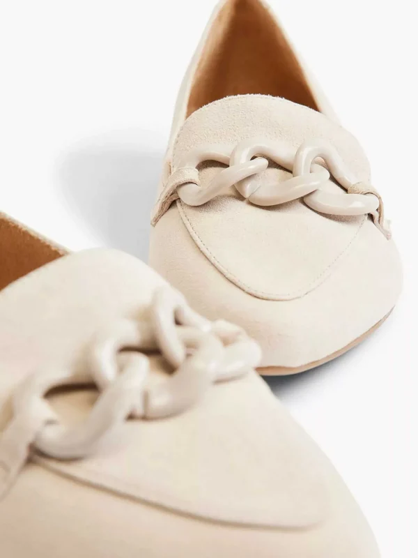 Dames 5th Avenue Beige Leren Loafer Sierketting