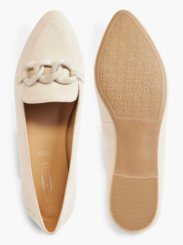 Dames 5th Avenue Beige Leren Loafer Sierketting