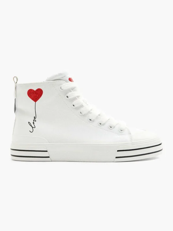 Dames Graceland Witte Hoge Canvas Sneaker Hartje