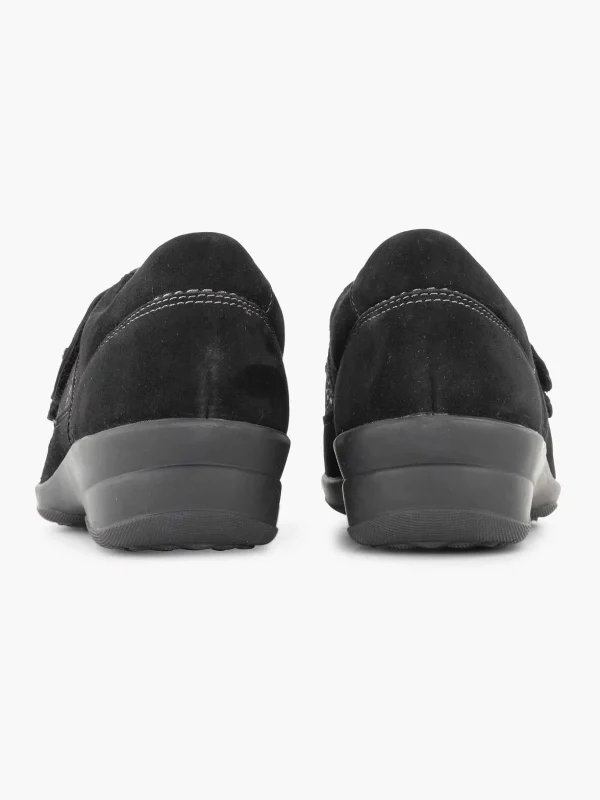 Dames Medicus Zwarte Leren Comfort Instapper Klittenband