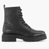 Dames 5th Avenue Zwarte Leren Veterboot