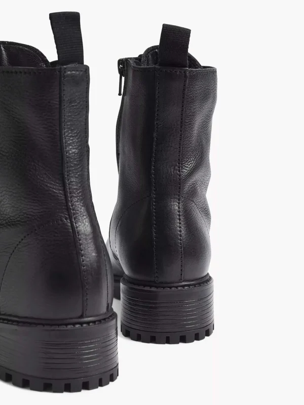 Dames 5th Avenue Zwarte Leren Veterboot