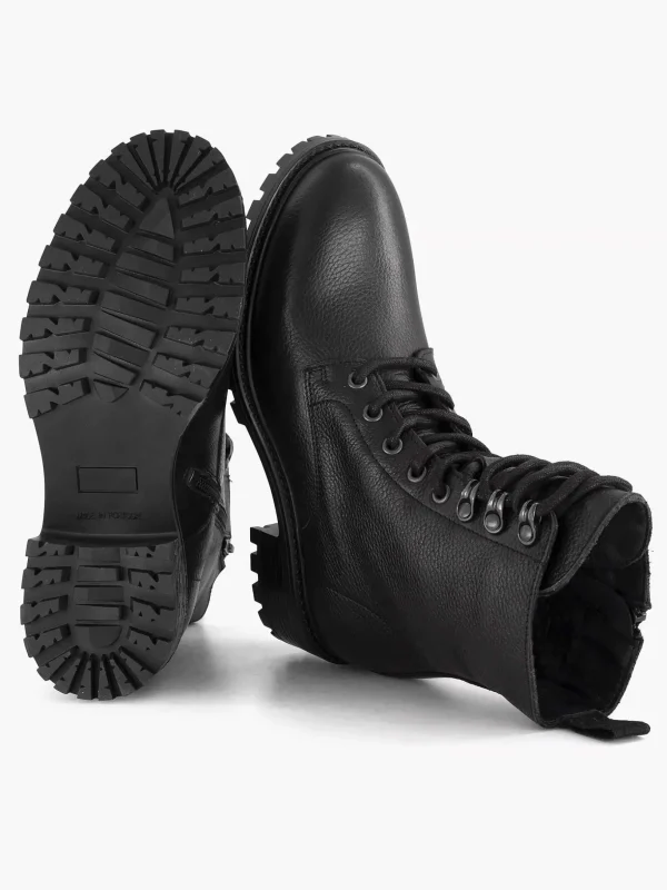 Dames 5th Avenue Zwarte Leren Veterboot
