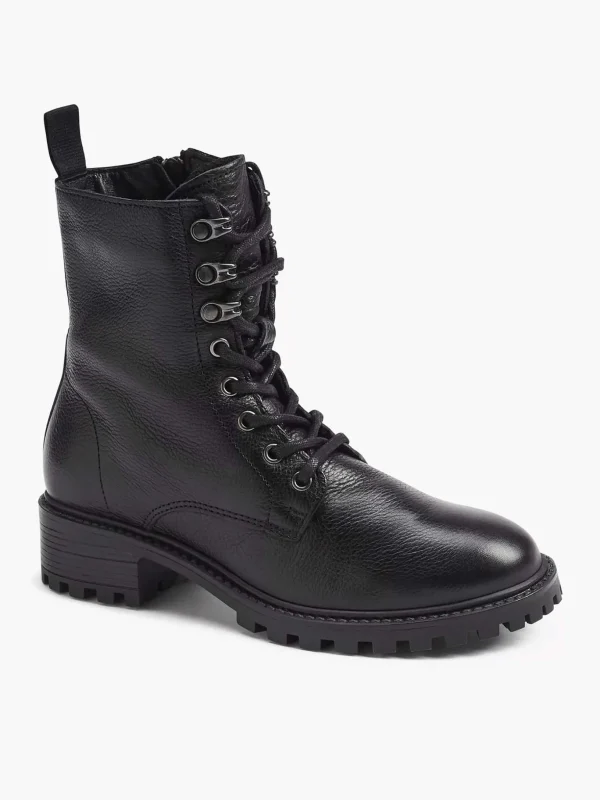 Dames 5th Avenue Zwarte Leren Veterboot