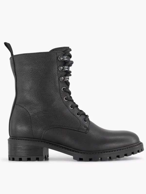 Dames 5th Avenue Zwarte Leren Veterboot
