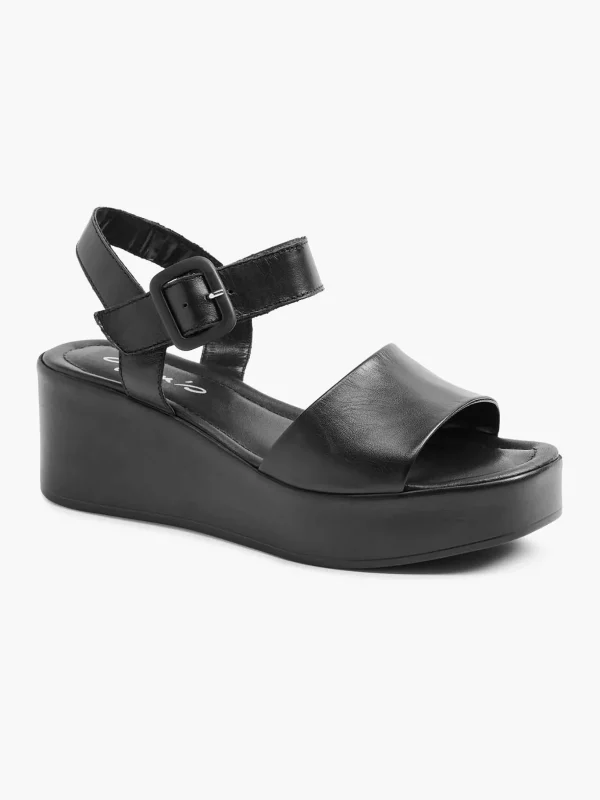 Dames 5th Avenue Zwarte Platform Leren Sandaal